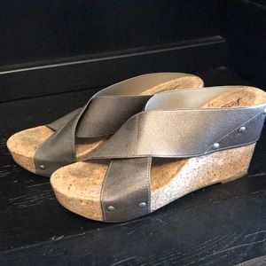 Lucky Brand wedge sandals. Metallic gray